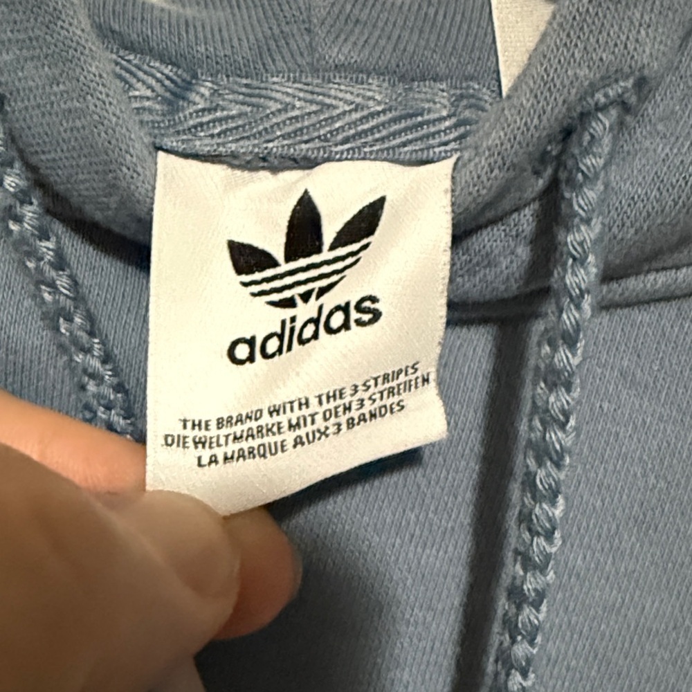 Adidas Cropped Blue Hoodie with White Trefoil Women’s Size Small - Picture 4 of 6